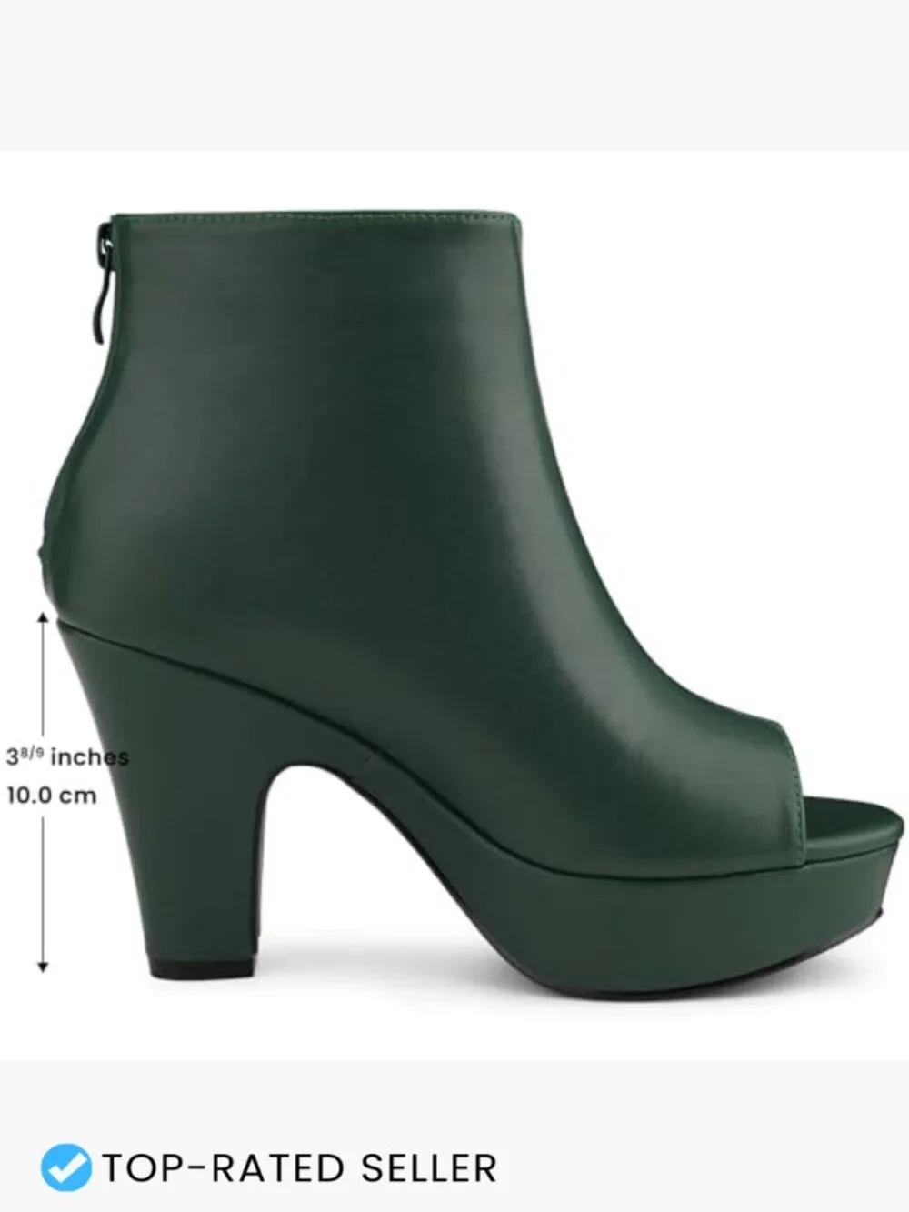 Peep Toe Ankle Boots Chunky Heel Platform Back Zip Faux Leather Booties